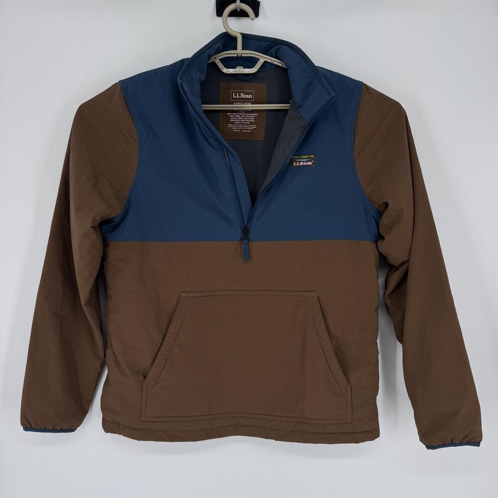 L.L.Bean‎ Jacket Mens Medium Blue Brown Half Zip Anorak Primaloft Pullover Hike